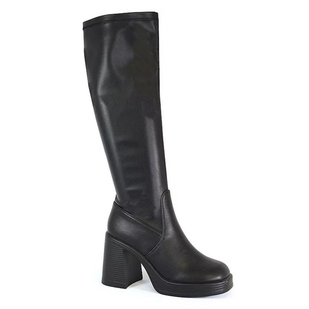 Yoki Black Over-the-Knee Block Heel Boots
